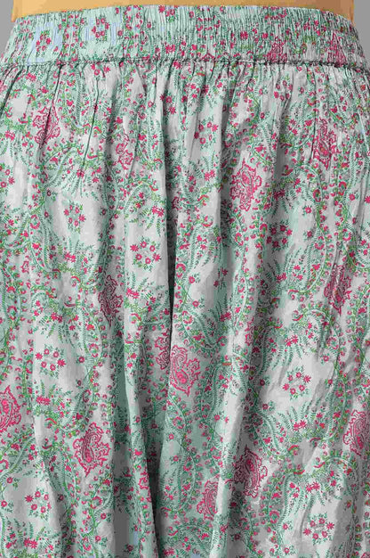 W for Woman Light Blue Paisley Print High-Low kurta With Draped Pants And Pink Dupatta