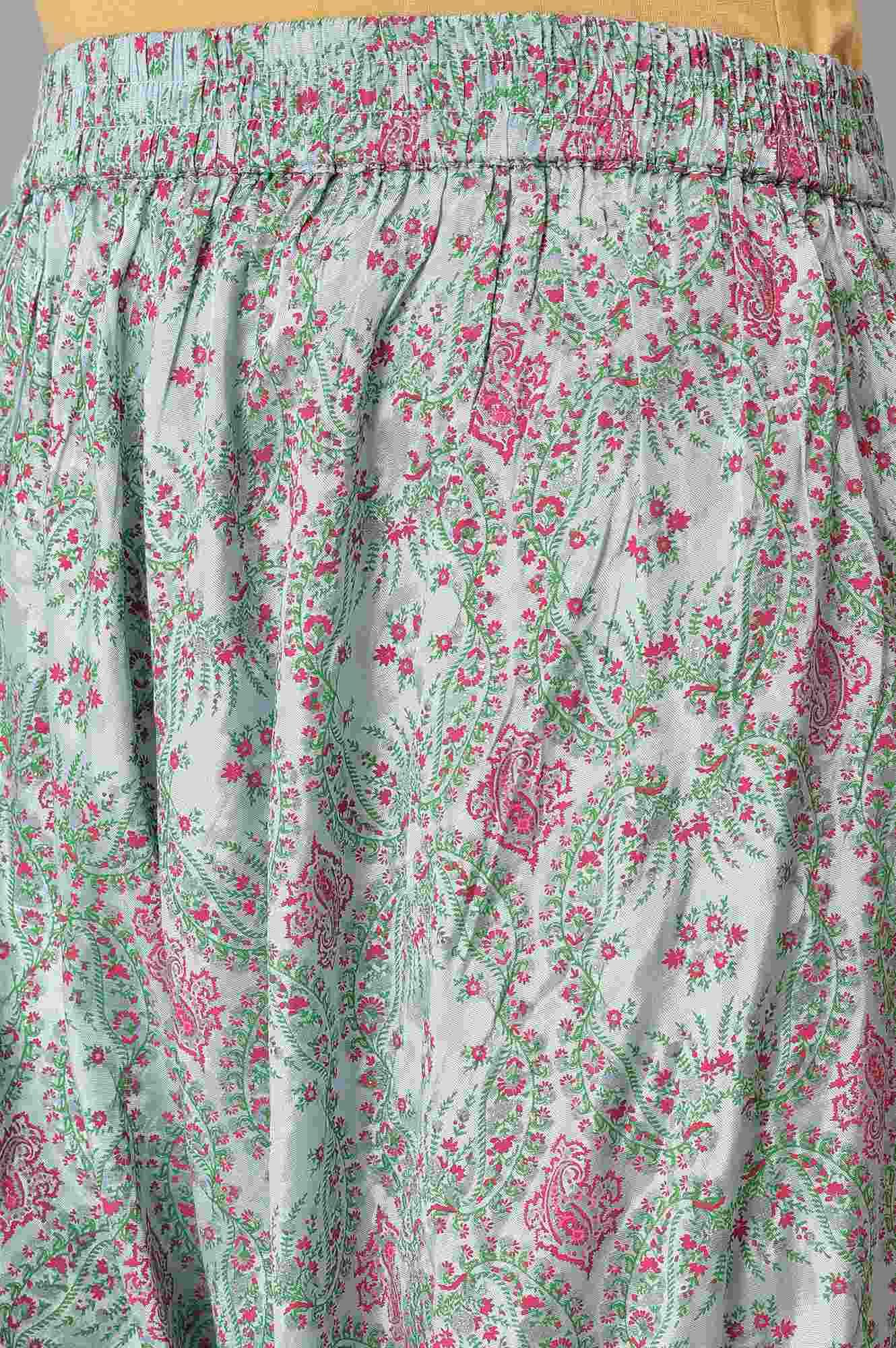 W for Woman Light Blue Paisley Print High-Low kurta With Draped Pants And Pink Dupatta
