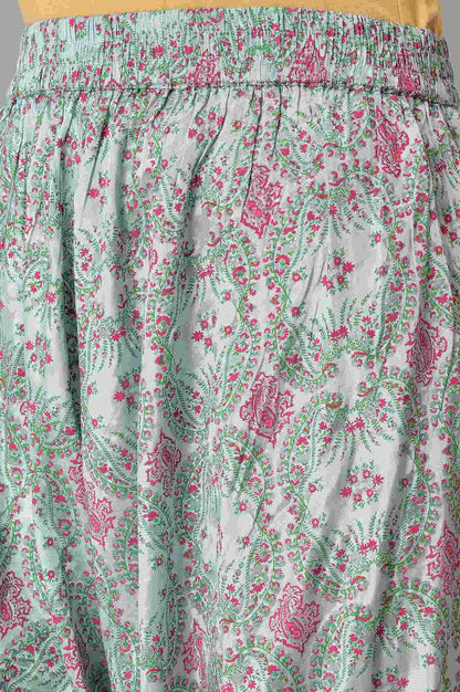 W for Woman Light Blue Paisley Print High-Low kurta With Draped Pants And Pink Dupatta