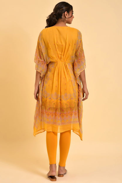 W for Woman Light Mustard Printed Kaftan With Yellow Tights