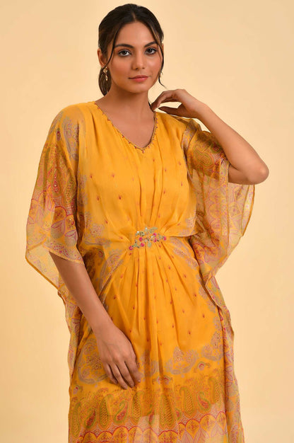 W for Woman Light Mustard Printed Kaftan With Yellow Tights