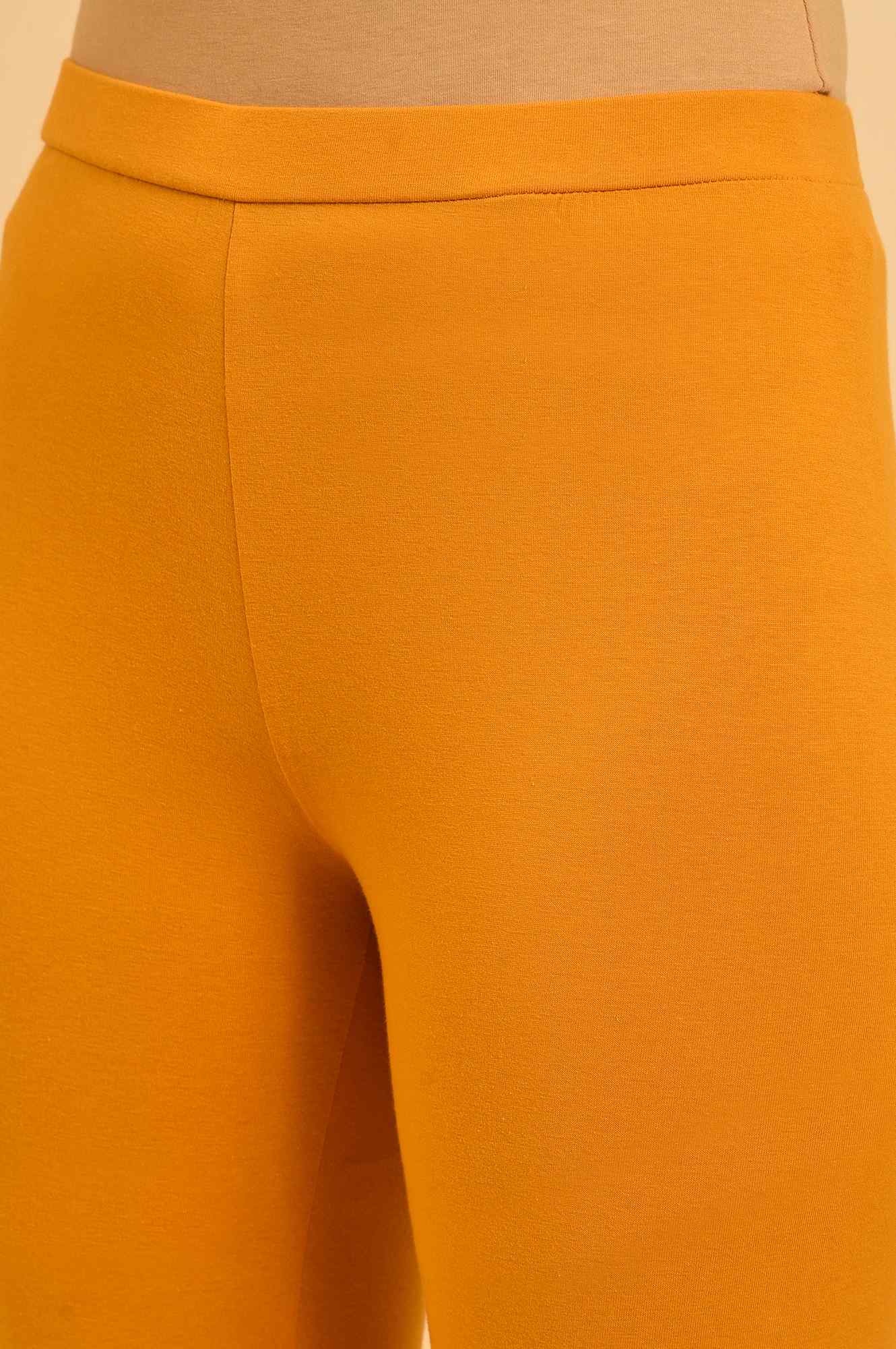 W for Woman Light Mustard Printed Kaftan With Yellow Tights