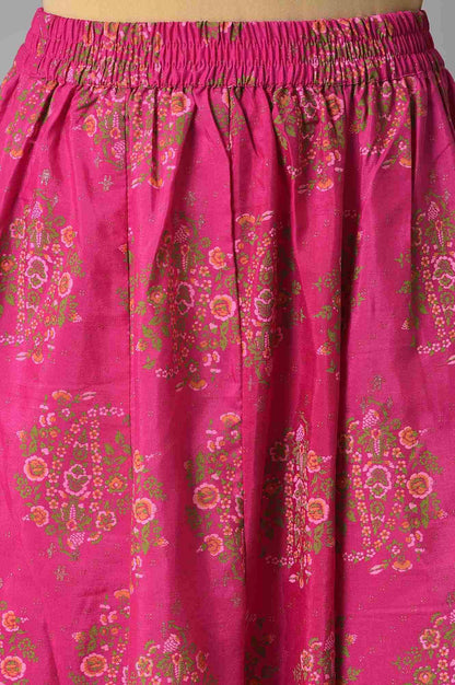 W for Woman Pink Glitter Printed Kurta, Culottes and Green Dupatta Set
