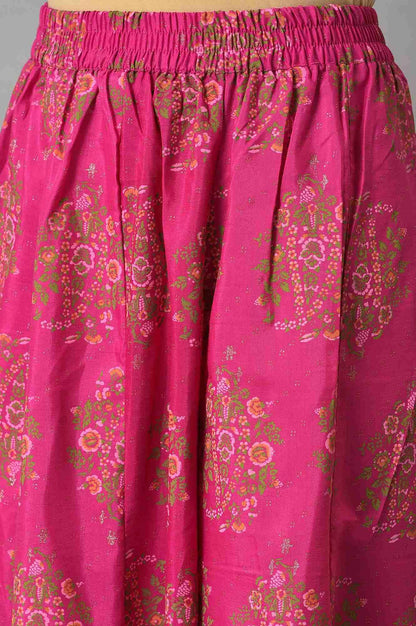 W for Woman Pink Glitter Printed Kurta, Culottes and Green Dupatta Set