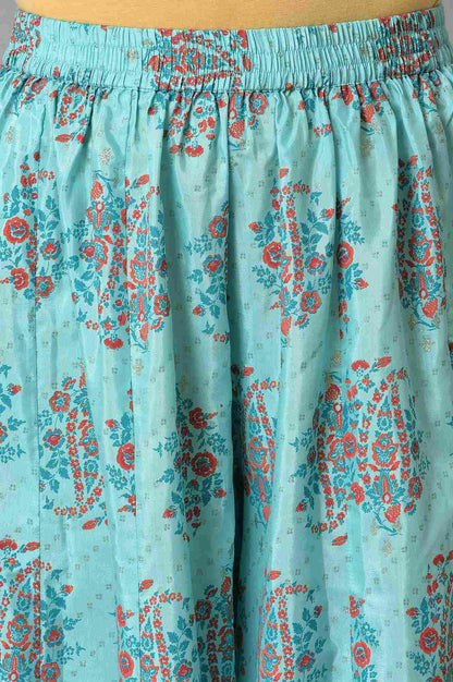 W for Woman Blue Glitter Printed kurta And Culottes With Red Dupatta
