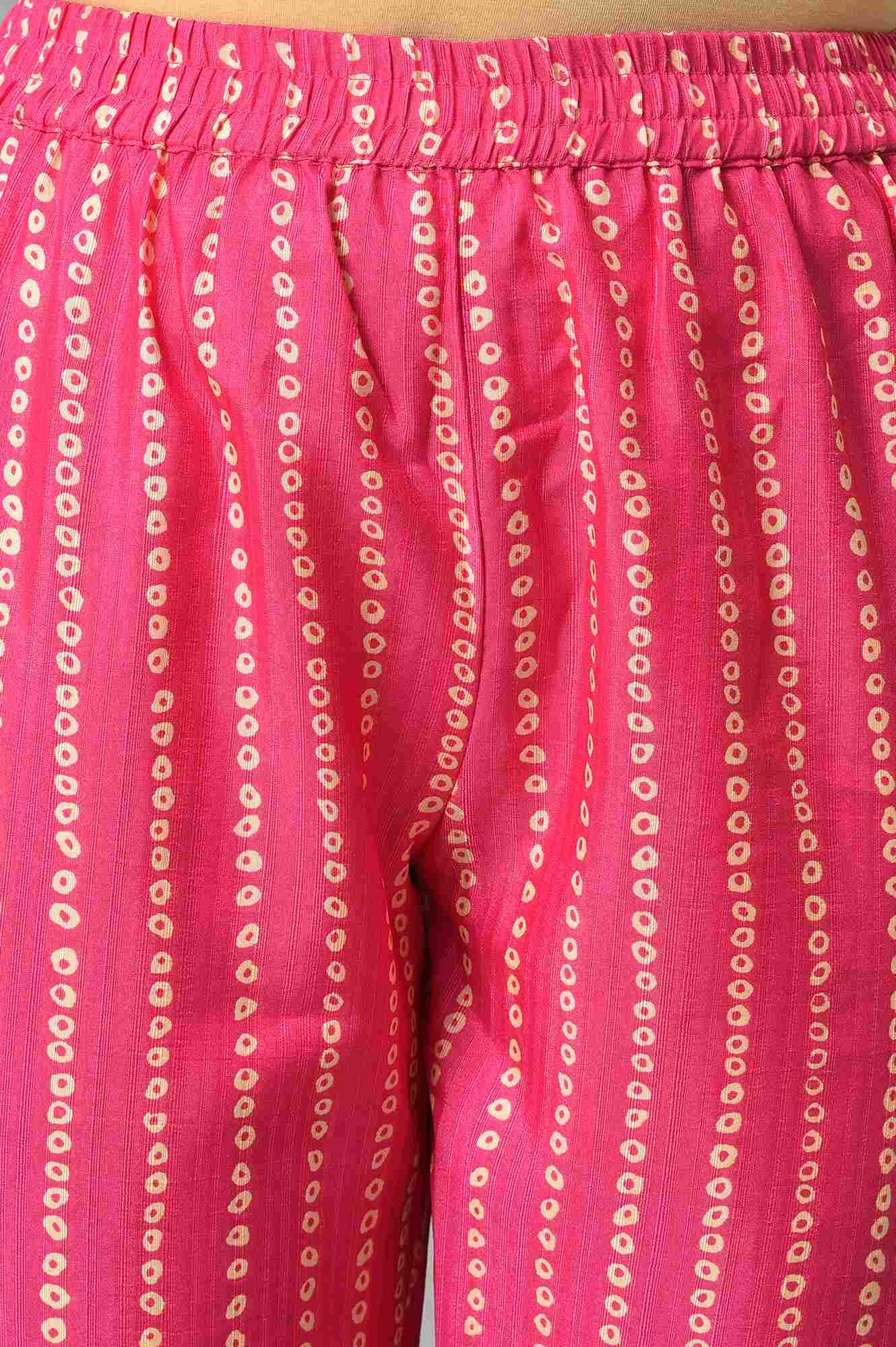 W for Woman Pink Bandhani Printed Embroidered kurta With Pants And Organza Dupatta