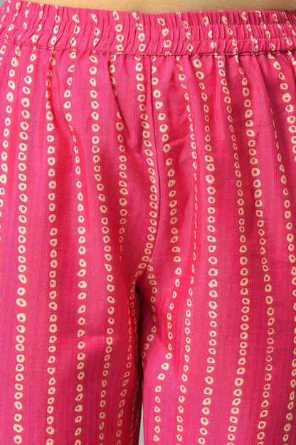 W for Woman Pink Bandhani Printed Embroidered kurta With Pants And Organza Dupatta