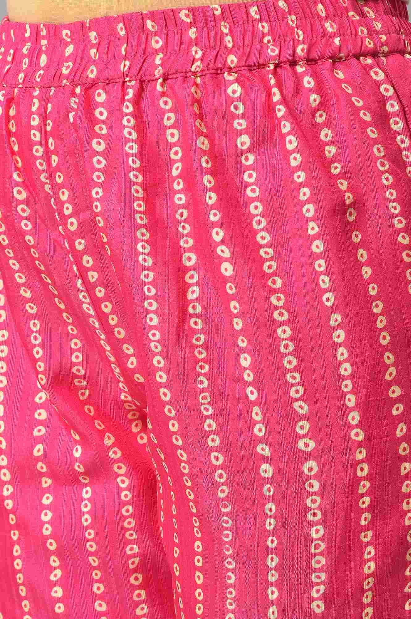 W for Woman Pink Bandhani Printed Embroidered kurta With Pants And Organza Dupatta