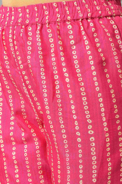 W for Woman Pink Bandhani Printed Embroidered kurta With Pants And Organza Dupatta