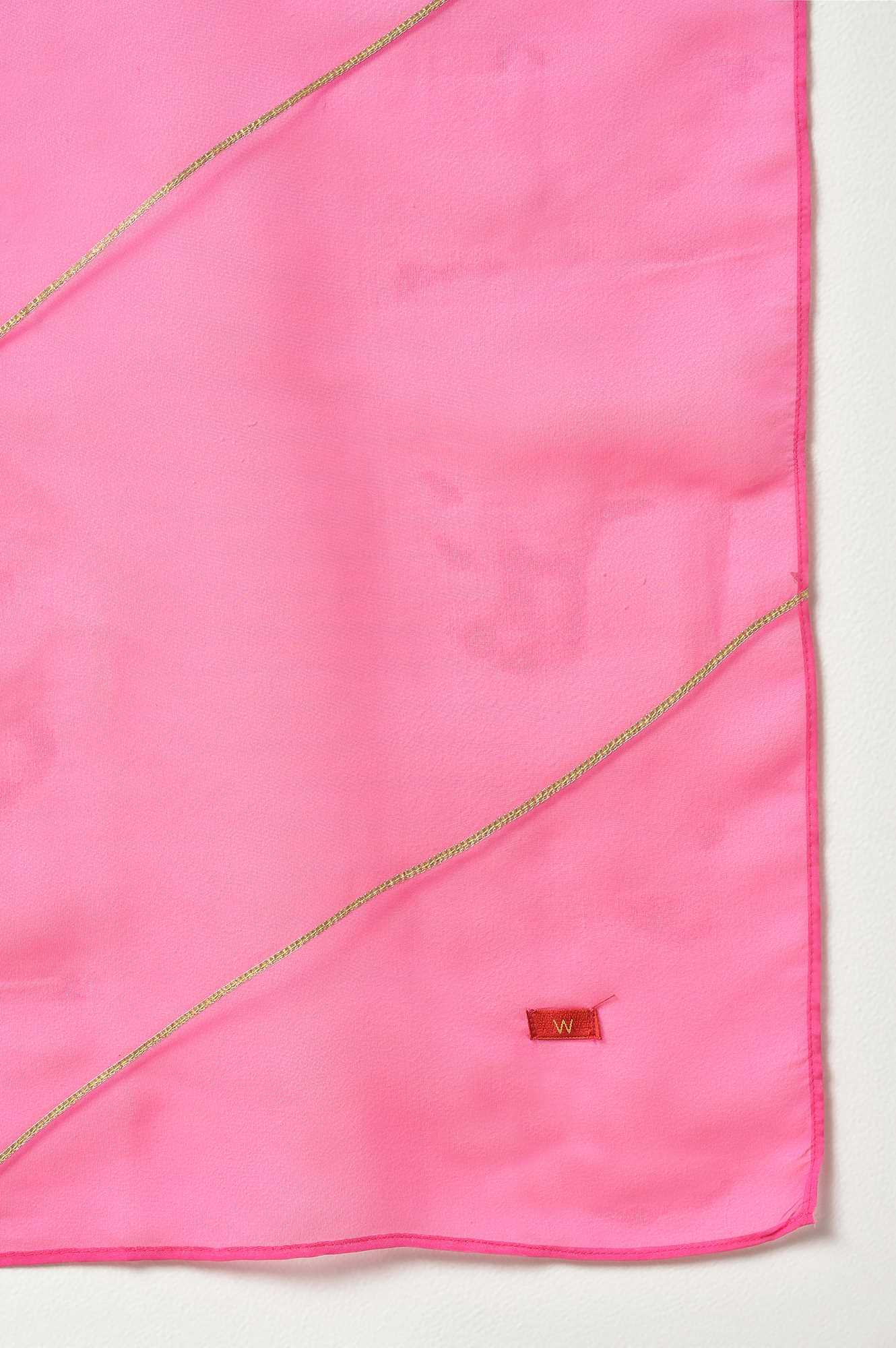 W for Woman Pink Bandhani Printed Embroidered kurta With Pants And Organza Dupatta