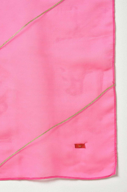 W for Woman Pink Bandhani Printed Embroidered kurta With Pants And Organza Dupatta