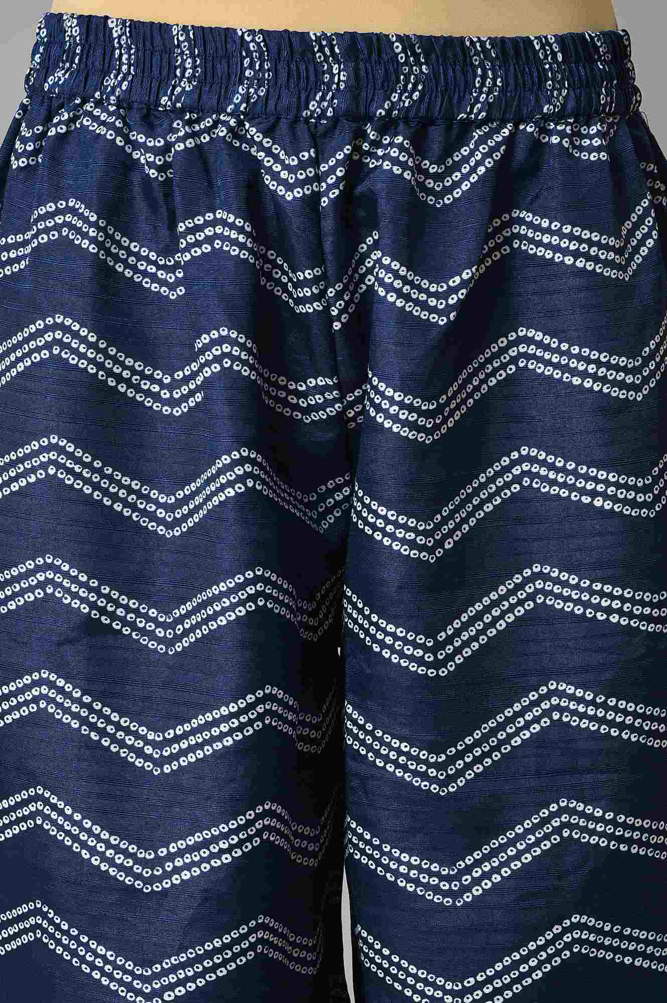 W for Woman Blue Bandhani Printed kurta With Bandhani Pants And Organza Dupatta