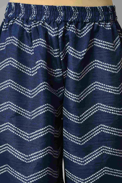 W for Woman Blue Bandhani Printed kurta With Bandhani Pants And Organza Dupatta