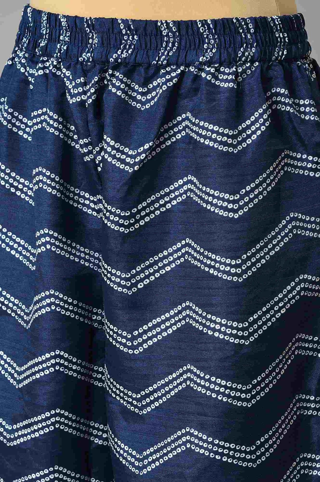 W for Woman Blue Bandhani Printed kurta With Bandhani Pants And Organza Dupatta