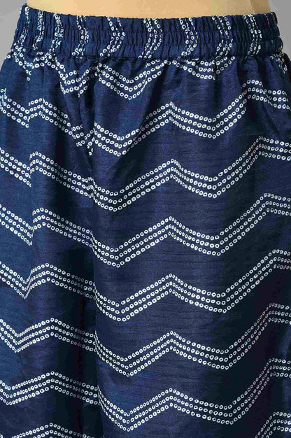 W for Woman Blue Bandhani Printed kurta With Bandhani Pants And Organza Dupatta