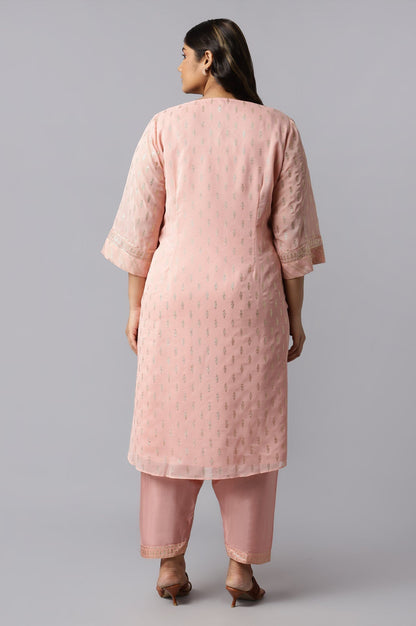 W for Woman Blush Pink Golden Mukaish Print kurta With Salwar