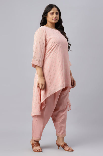 W for Woman Blush Pink Golden Mukaish Print kurta With Salwar