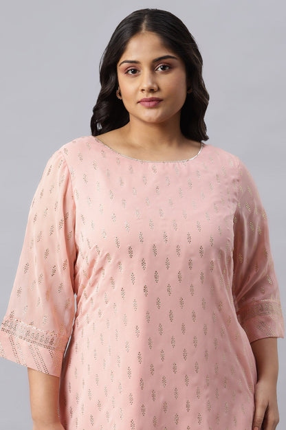 W for Woman Blush Pink Golden Mukaish Print kurta With Salwar
