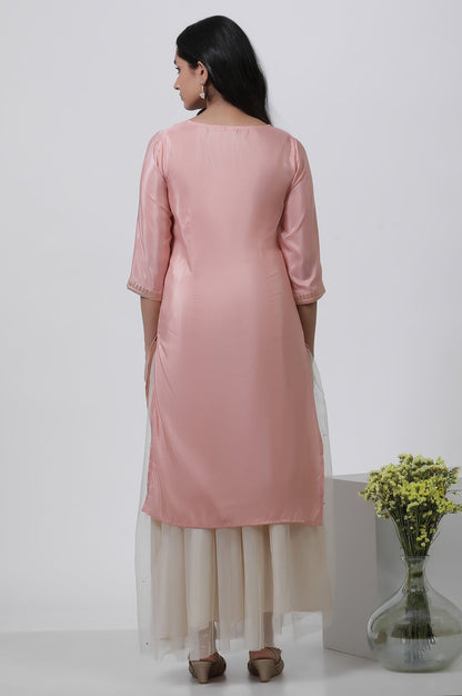 W for Woman Pink Mukaish Kurta And Mesh Skirt Set