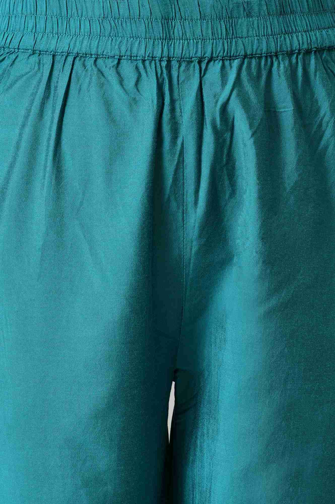 W for Woman Teal Sequin Highlighted kurta With Pants And Golden Dupatta