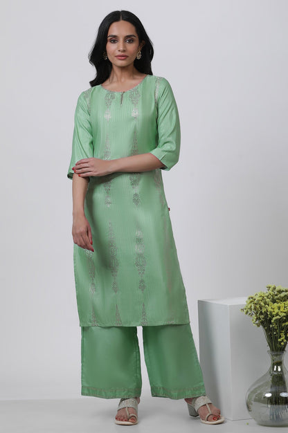 W for Woman Pistachio Green Mukaish Kurta And Pants Set