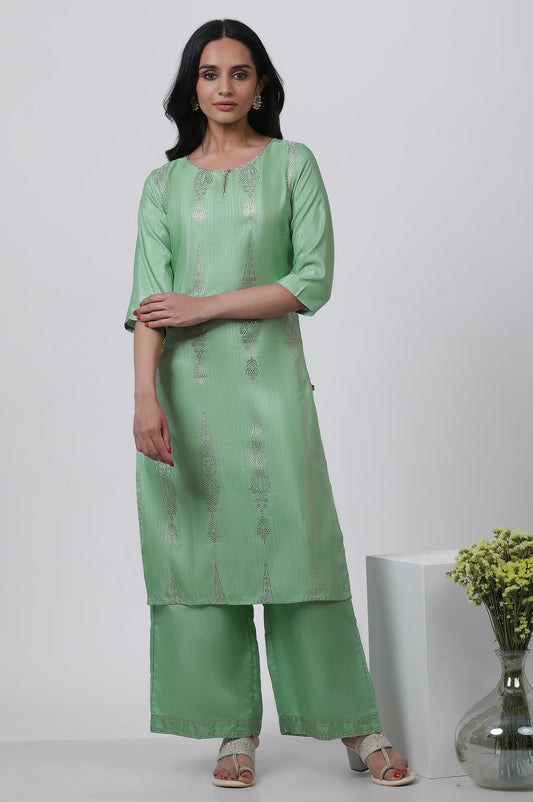 W for Woman Pistachio Green Mukaish Kurta And Pants Set