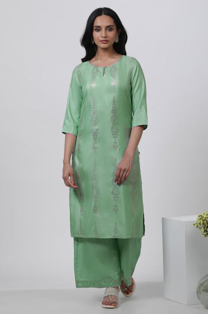 W for Woman Pistachio Green Mukaish Kurta And Pants Set