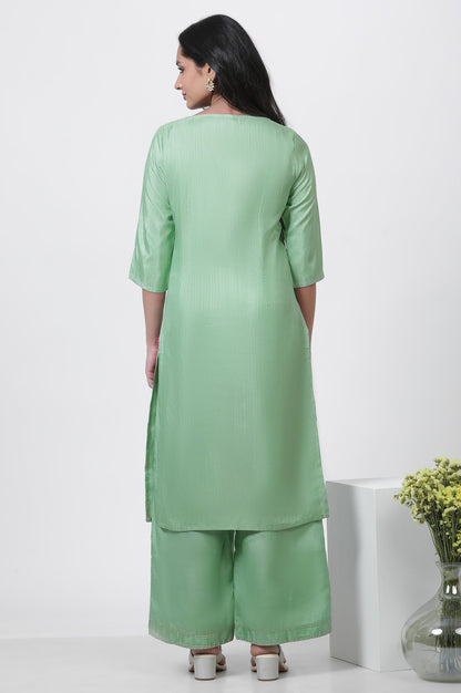 W for Woman Pistachio Green Mukaish Kurta And Pants Set