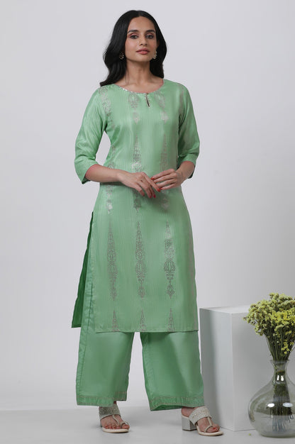 W for Woman Pistachio Green Mukaish Kurta And Pants Set