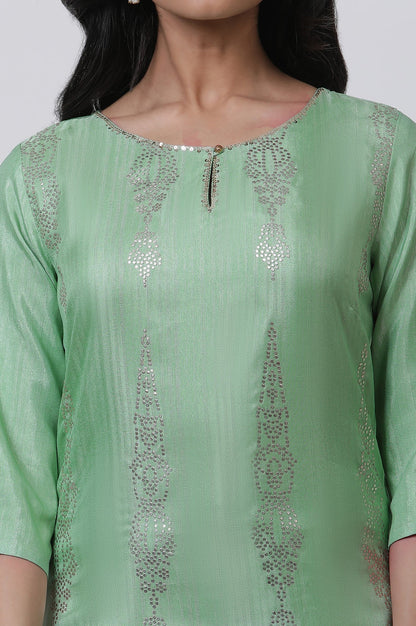 W for Woman Pistachio Green Mukaish Kurta And Pants Set