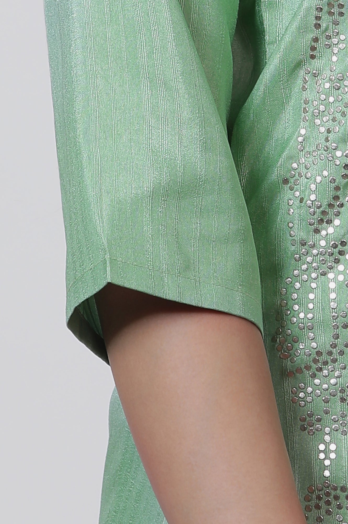 W for Woman Pistachio Green Mukaish Kurta And Pants Set