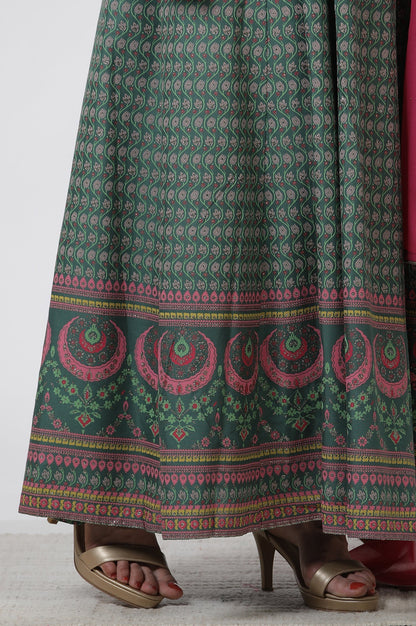 W for Woman Green Glitter Printed Kalidar Dress And Dupatta Set