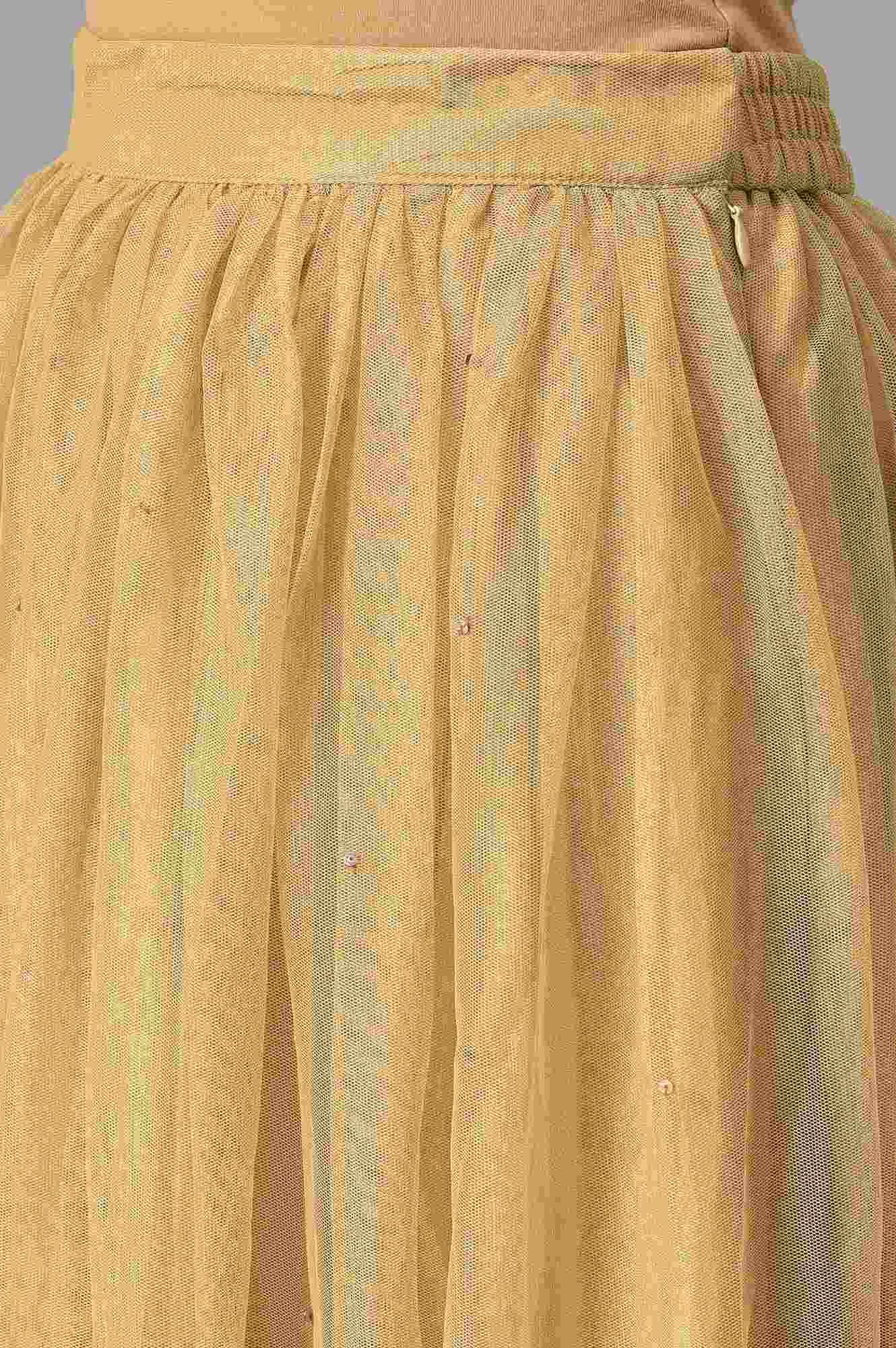 W for Woman Orange Embroidered Festive kurta With Golden Mesh Skirt