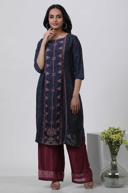 W for Woman Blue Mock Layered Kurta And Parallel Pants Set