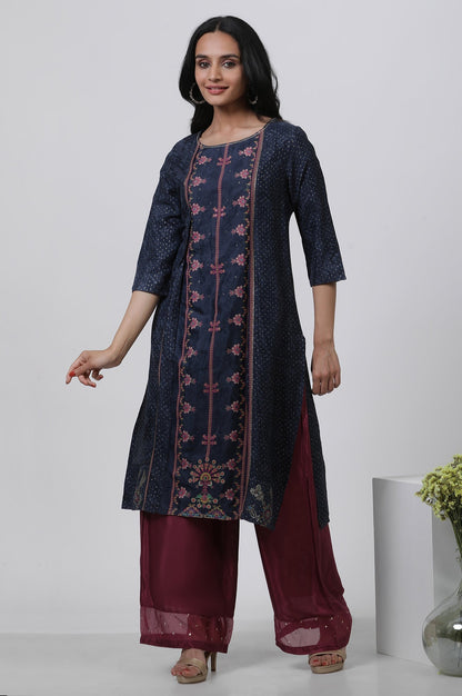 W for Woman Blue Mock Layered Kurta And Parallel Pants Set