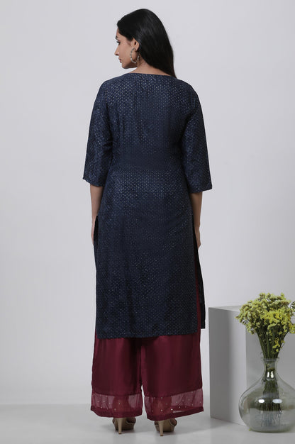 W for Woman Blue Mock Layered Kurta And Parallel Pants Set