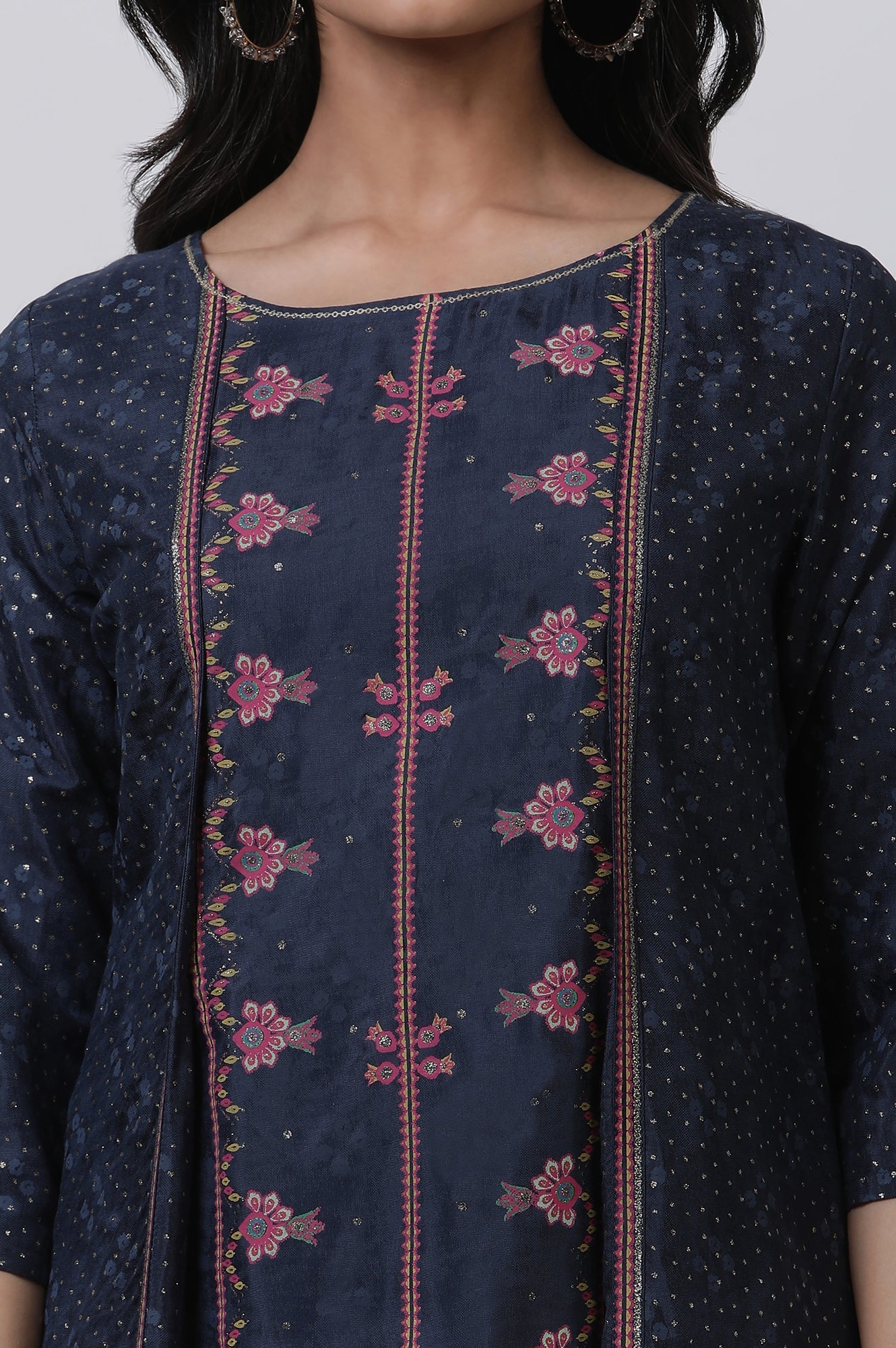 W for Woman Blue Mock Layered Kurta And Parallel Pants Set