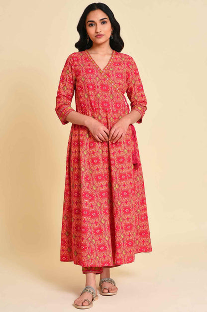 W for Woman Pink Multicolor Printed Angrakha kurta Set