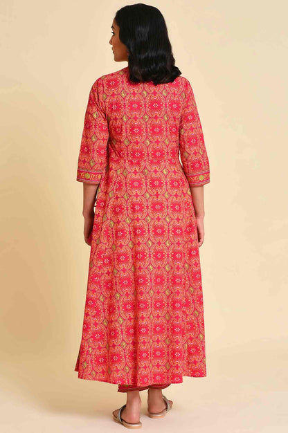 W for Woman Pink Multicolor Printed Angrakha kurta Set