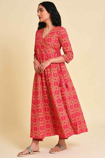 W for Woman Pink Multicolor Printed Angrakha kurta Set