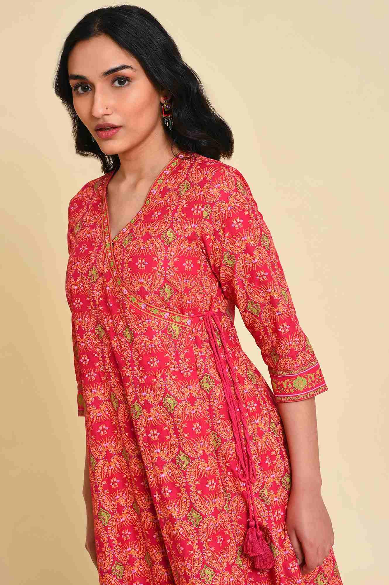 W for Woman Pink Multicolor Printed Angrakha kurta Set