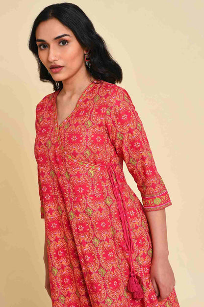 W for Woman Pink Multicolor Printed Angrakha kurta Set
