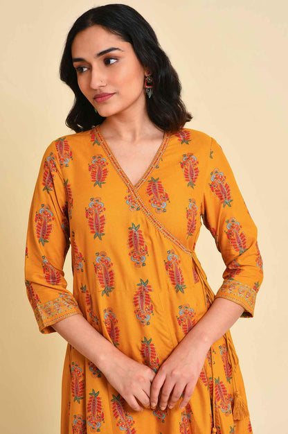 W for Woman Yellow Multicolor Printed Angrakha kurta Set