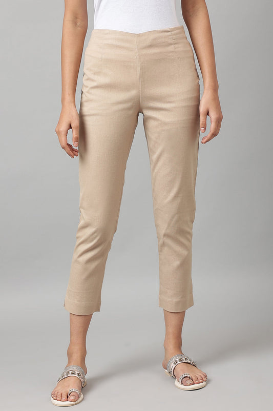 W for Woman Beige Slim Ankle Length Pants