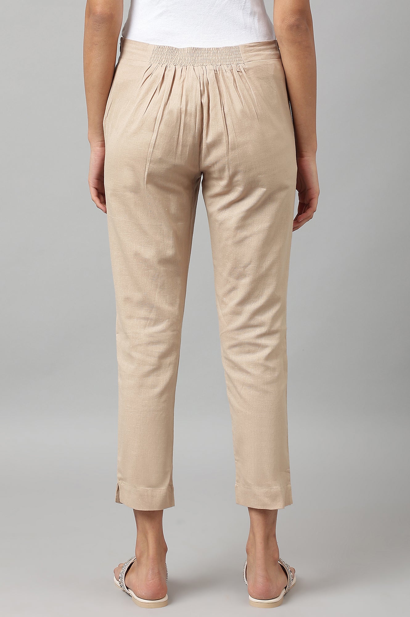 W for Woman Beige Slim Ankle Length Pants