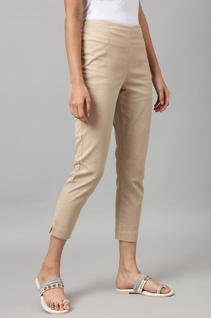 W for Woman Beige Slim Ankle Length Pants