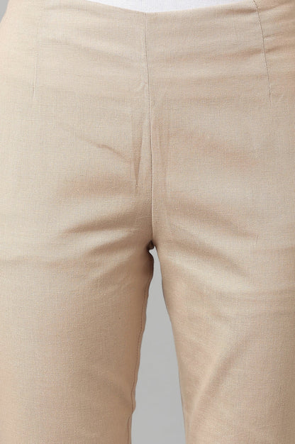 W for Woman Beige Slim Ankle Length Pants