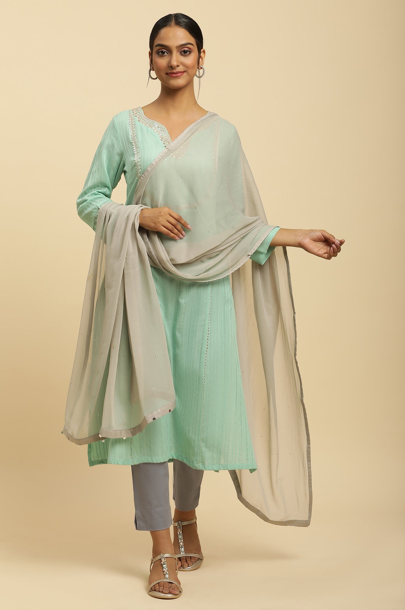 W for Woman Silver Chiffon Dupatta