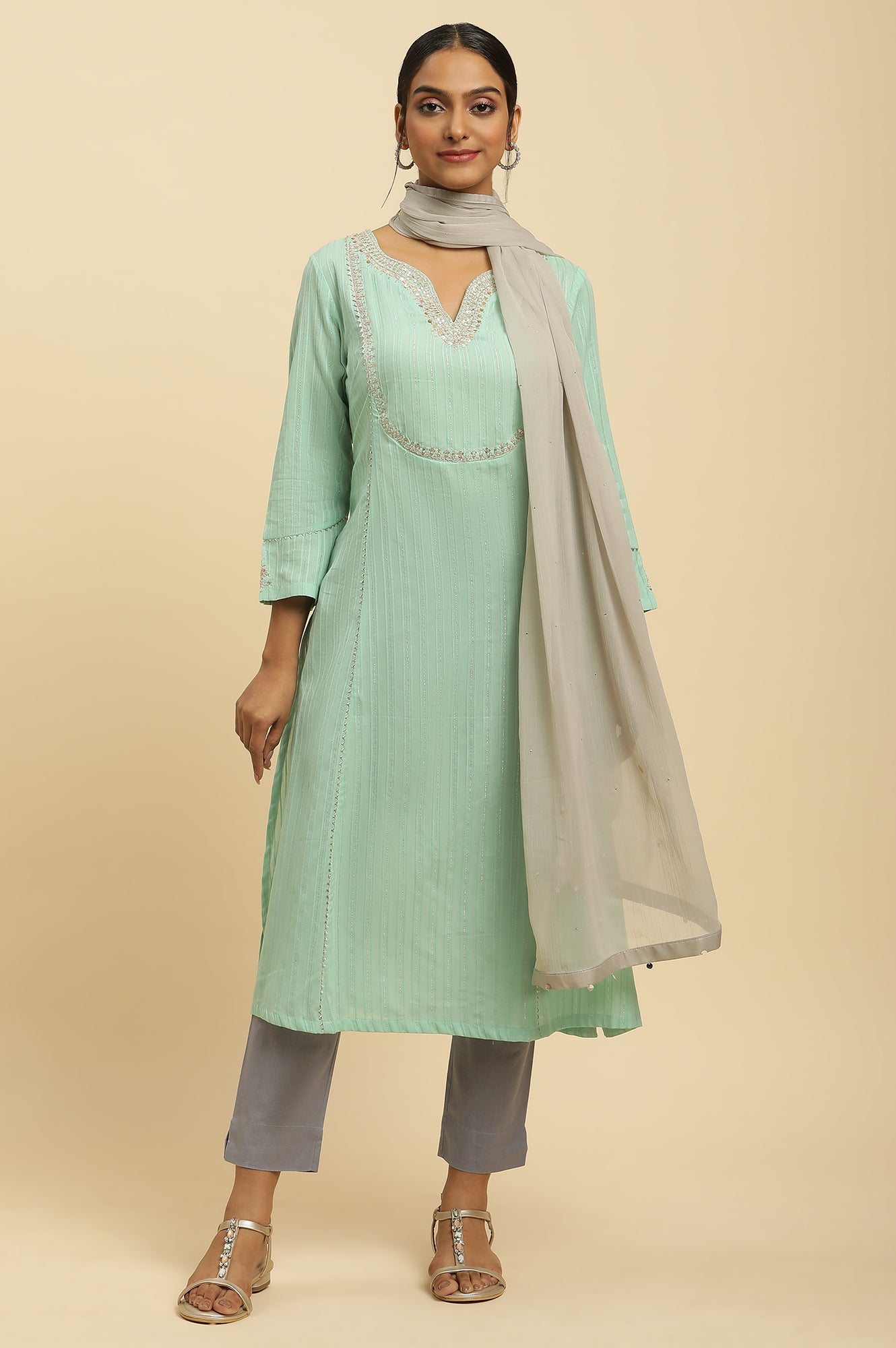 W for Woman Silver Chiffon Dupatta