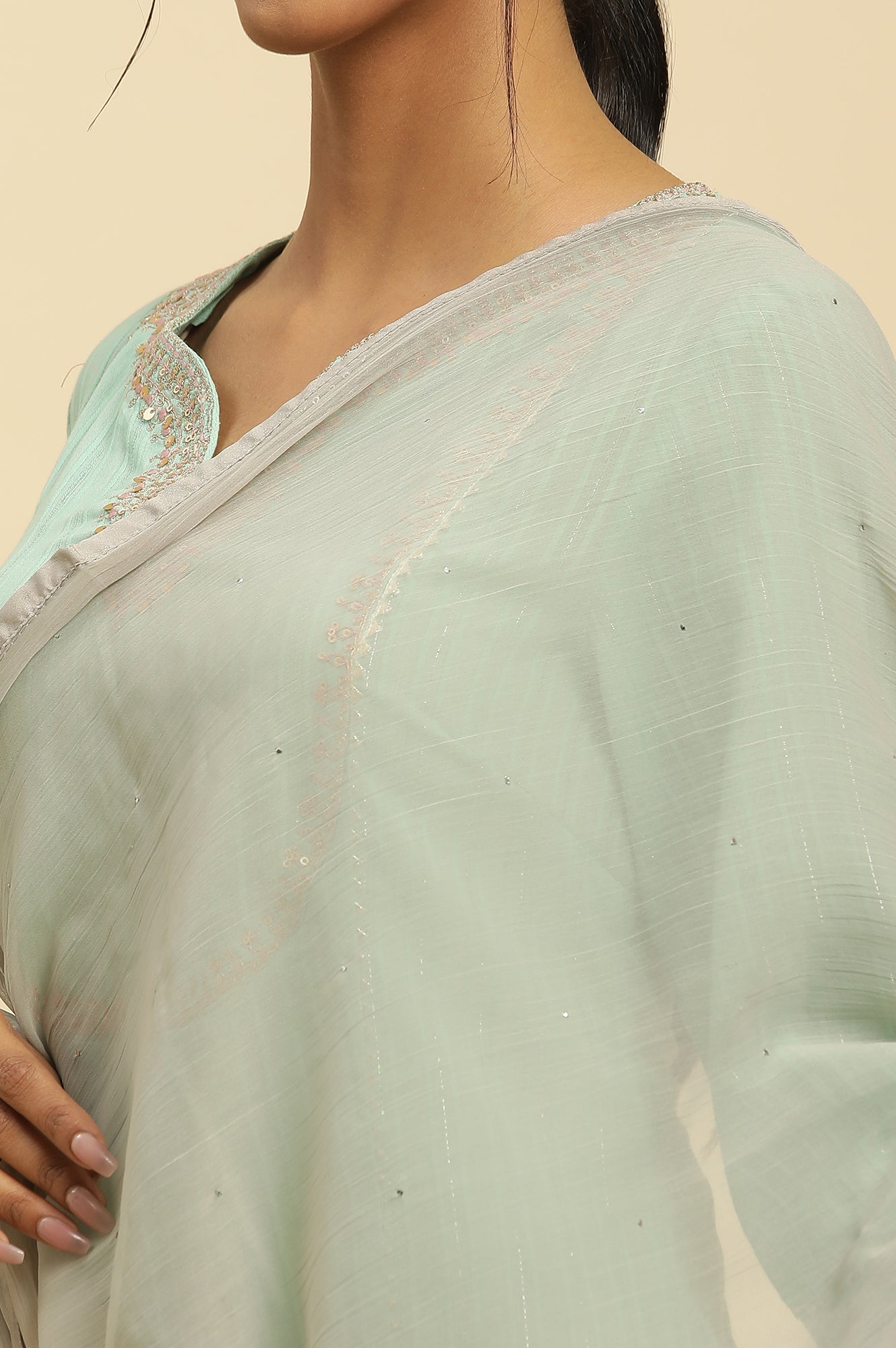 W for Woman Silver Chiffon Dupatta